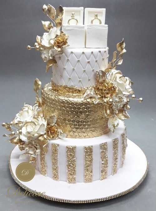 White-And-Golden-Engagement-Cake
