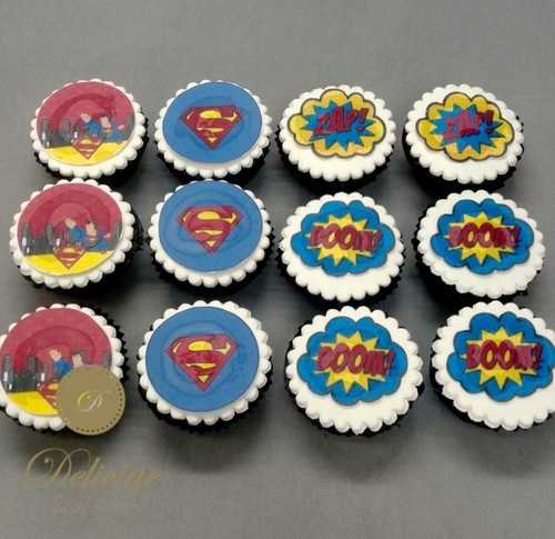 Superman Theme Photo Cupcakes
